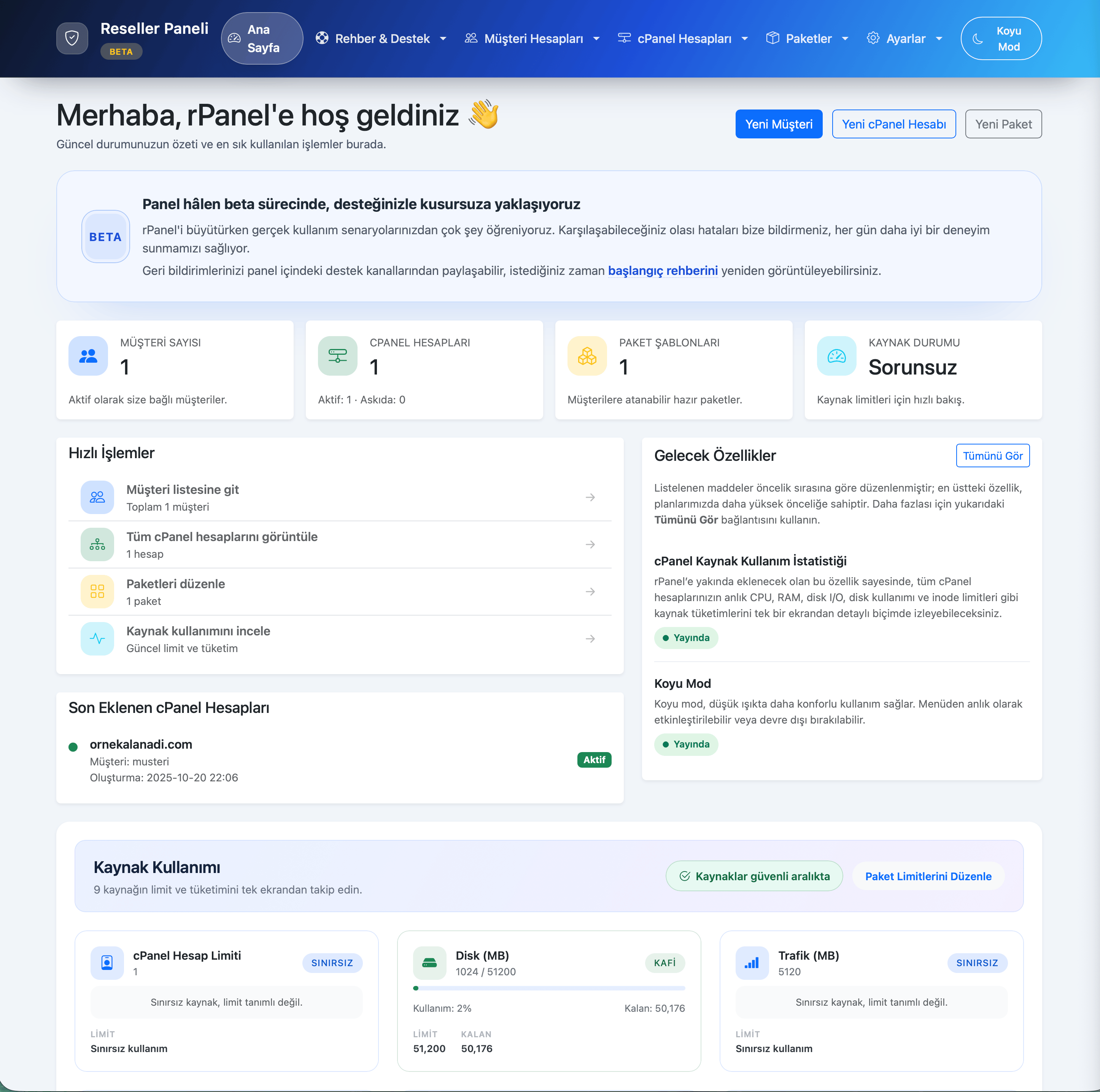 rPanel arayüz ön izleme